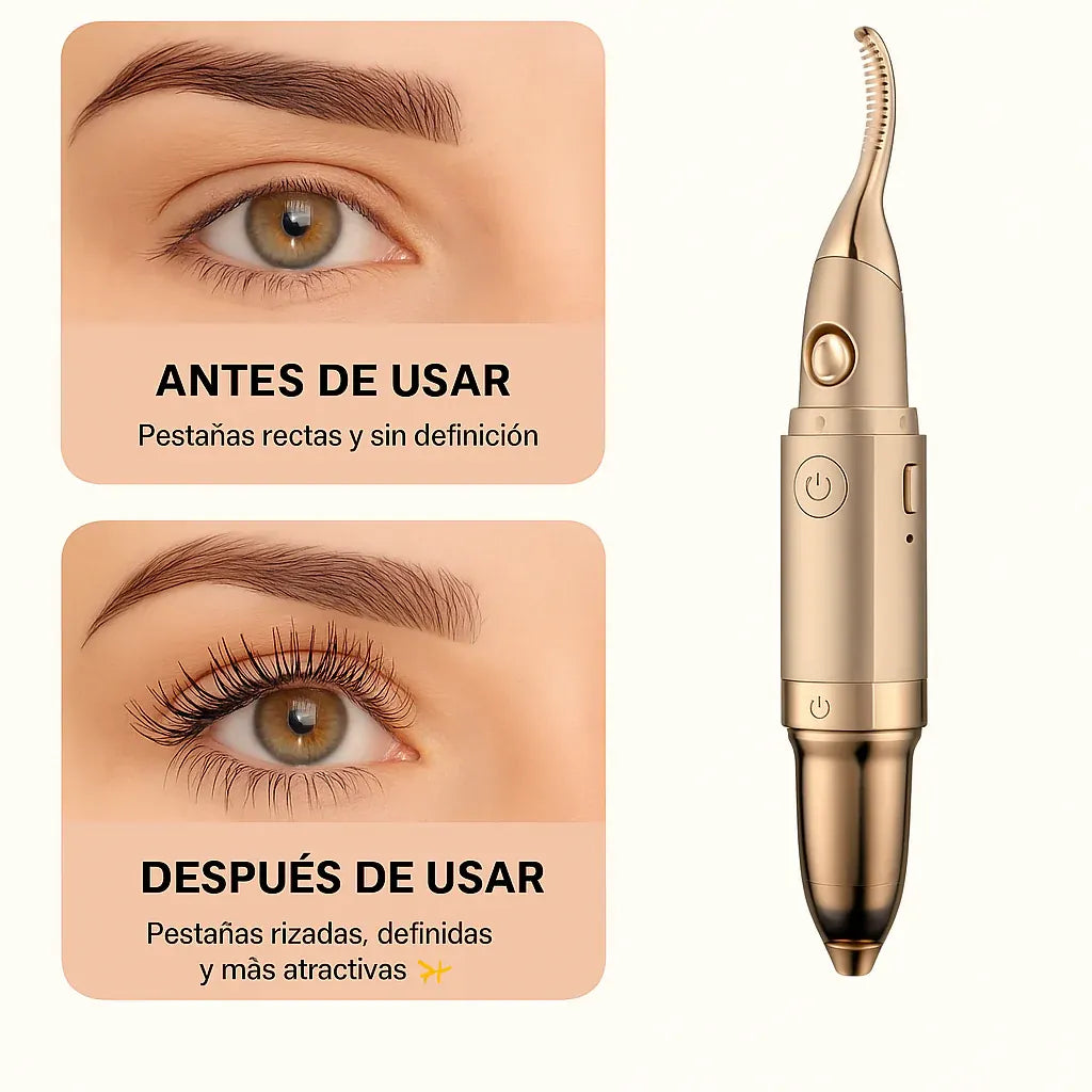 Antes y después de usar el encrespador de pestañas