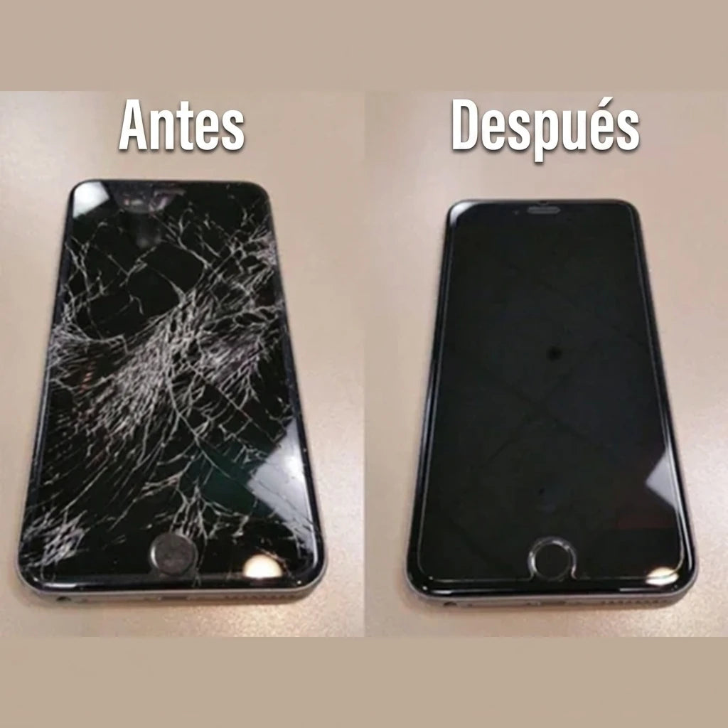 Antes y después de reparar el vidrio
