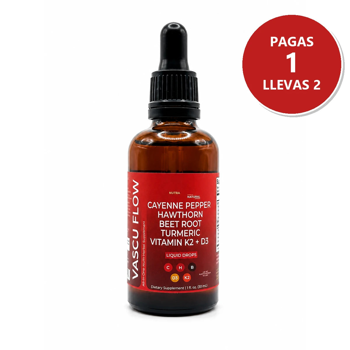 Vascu Flow — frasco de gotas líquidas · Pagas 1 llevas 2