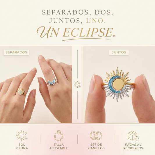 Anillos Sol y Luna Eclipse Pareja ✨ Incluye Caja de Regalo