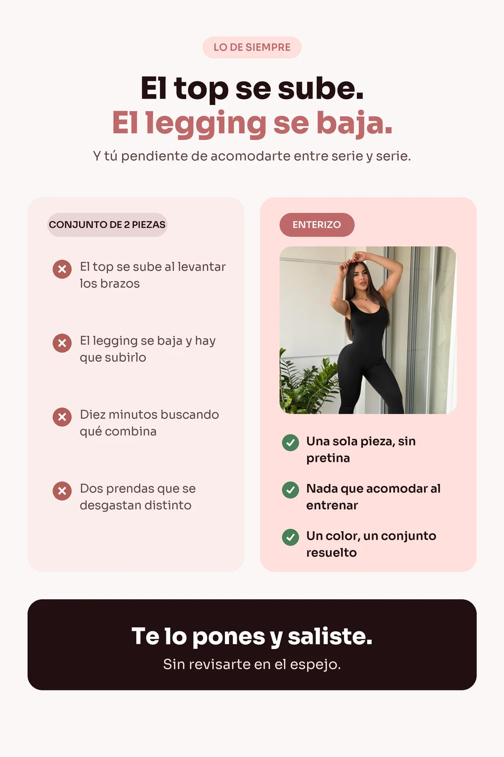 El top se sube, el legging se baja: el enterizo resuelve el conjunto