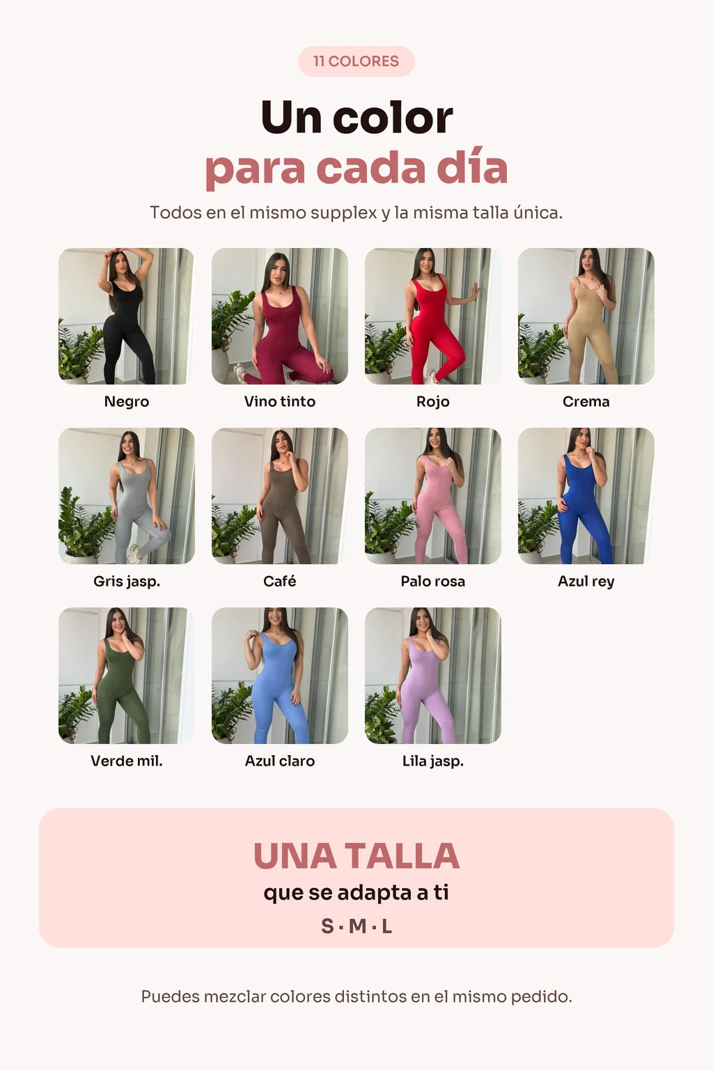 Los 11 colores disponibles y la talla unica S a L