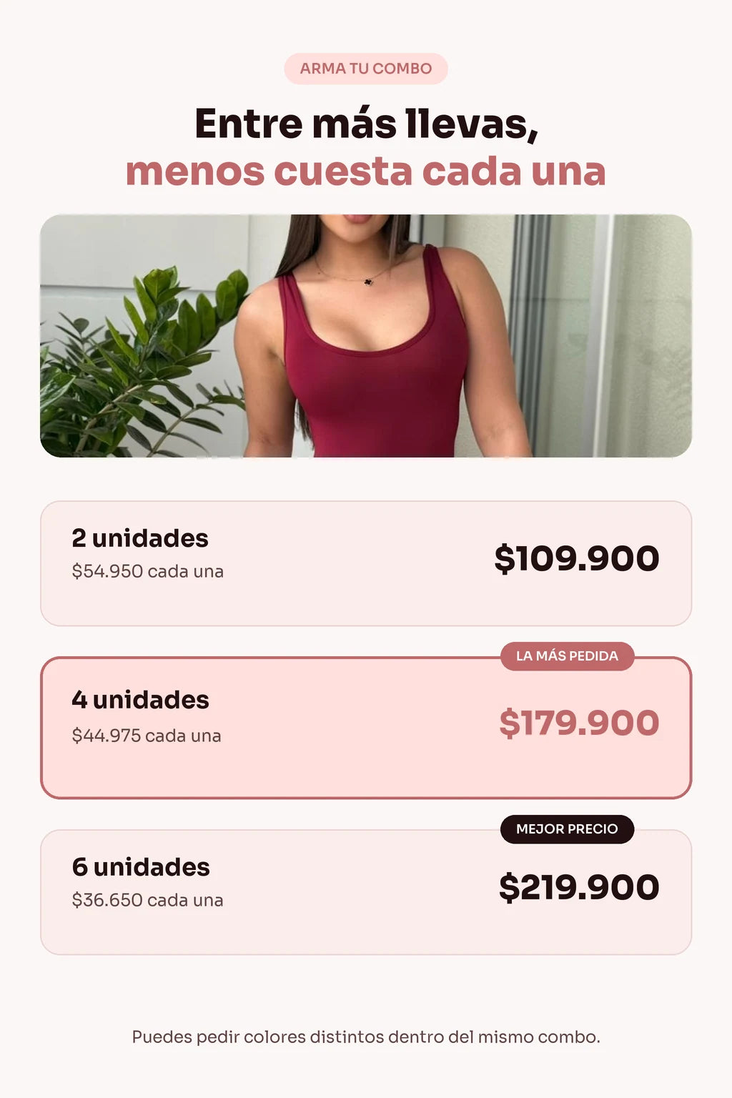 Combos de 2, 4 y 6 unidades con su precio