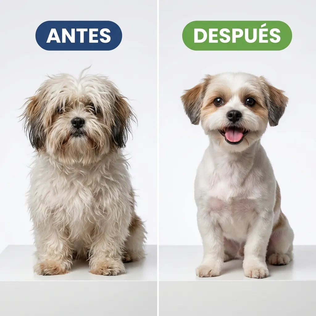 Antes y después de usar el kit de peluquería para mascotas
