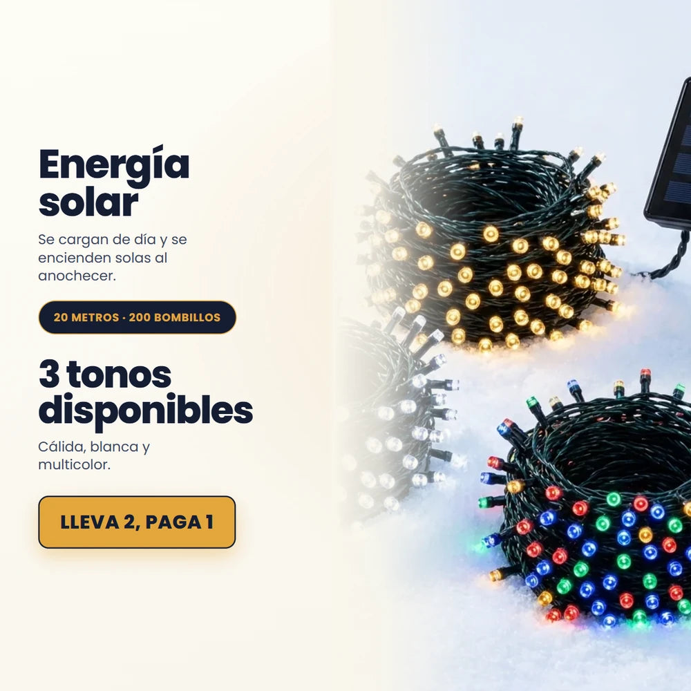 Luces solares 20 metros y 200 bombillos — oferta lleva 2 paga 1