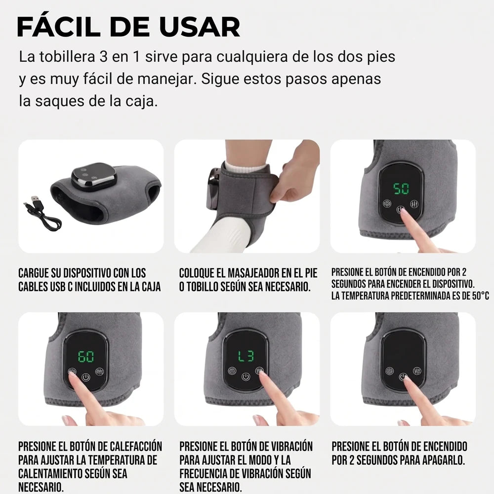 Cómo se usa: cargar, colocar, encender y ajustar calor y vibración