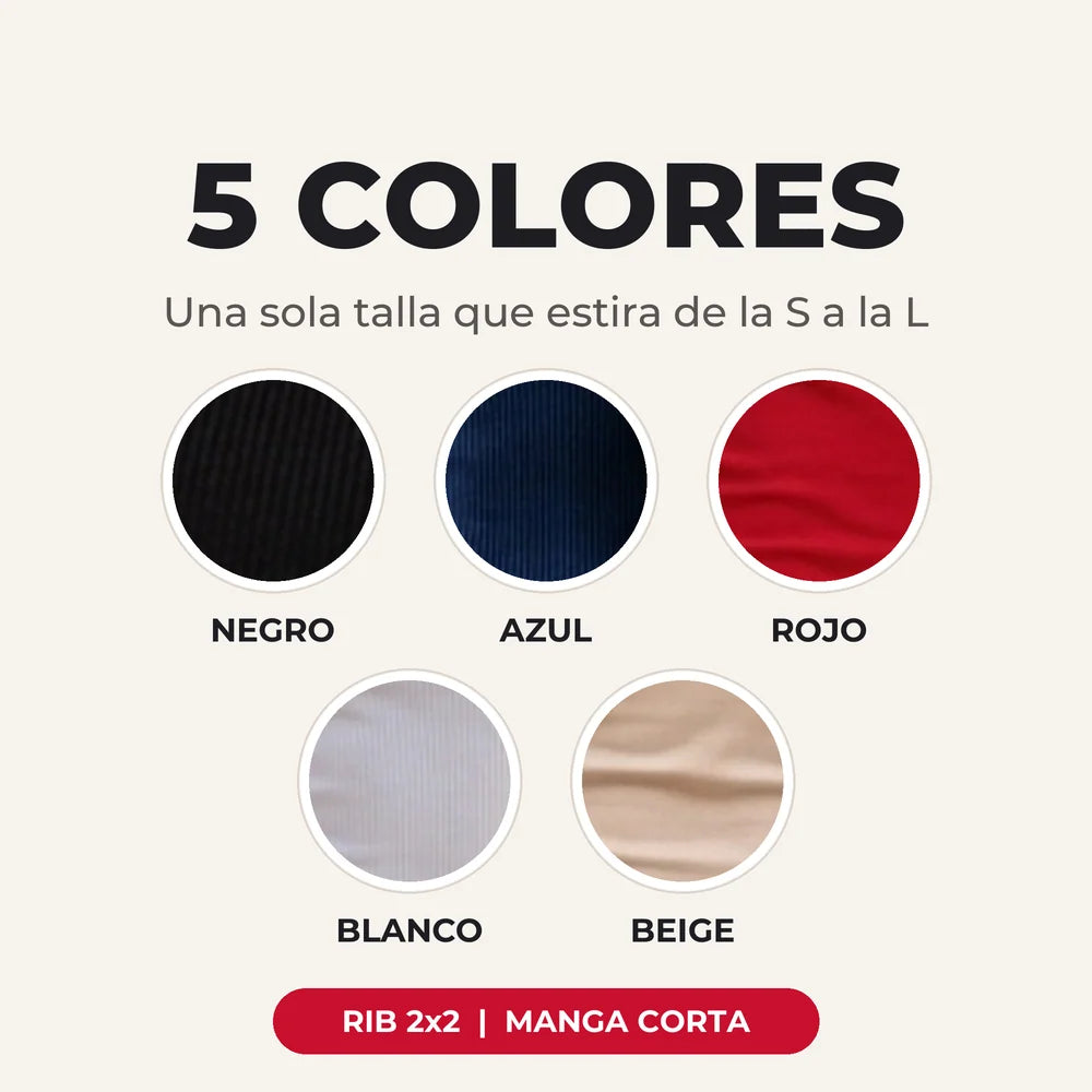 Los 5 colores: negro, azul, rojo, blanco y beige